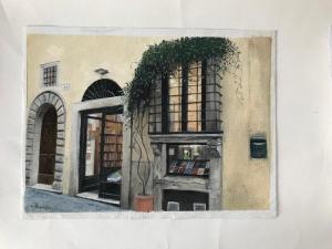 Doris Thomson, The Almost Corner Bookshop in Rome,  oil on board, 30x22cm,  NFS  