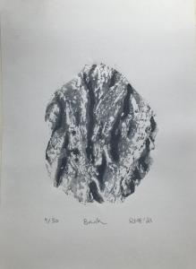Rosemary Everett, Bark.  Relief print (from clay plate). 29.8 cm x 21. Edition of 30 – this is print 9/30. £20