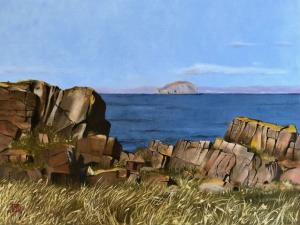 Leonard Mair, The Bass (from Tyninghame Rocks).  Oil on linen panel 30 x 40cm  £195 nicely framed