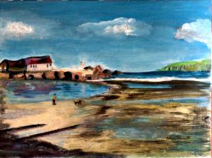 Anne Duncan (Perratt), Beach 2.   Acrylic on stretched canvas  30cm x 40cm. £80