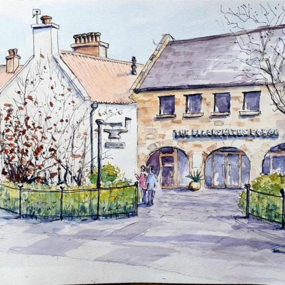 David Morris, The Blacksmiths Forge -Dalkeith. Ink & Watercolour on Paper. NFS