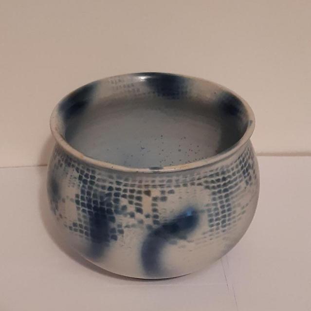 Laura Abbott, Blue Textile Ceramic, stoneware, d 16.5 h 15cm, £30
