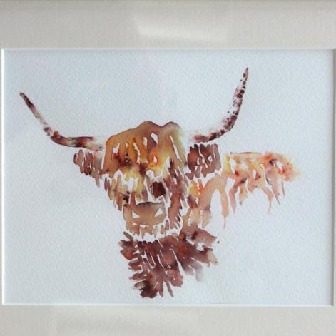 Harriet Dunkerley, Highland Cow,  36x30cm, brusho on watercolour paper, £40
