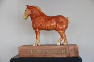 Angela Fotheringham,  Suffolk Punch after Tang Dynasty,  porcelain clay, oak base, 32x32x18cm, £135