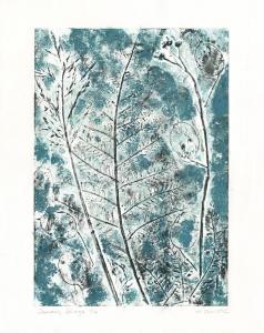 Heather Christie.  January Foliage, linocut and paint, 28x 35.5cm, £40